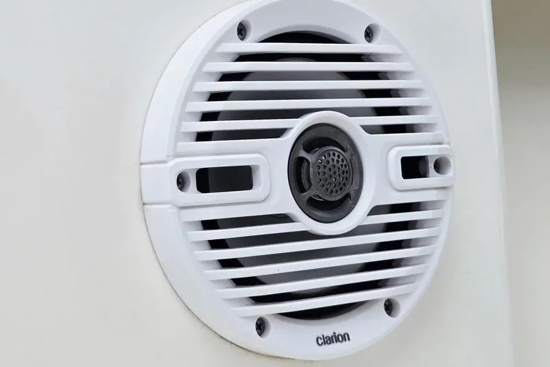 Slide: The Image of Close-up of a Clarion speaker on a 2023 Key West 188 Bay Reef boat. - 23