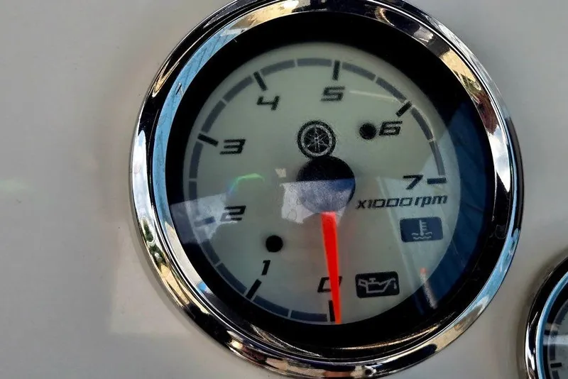 Slide: The Image of Close-up of a 2023 Key West 188 Bay Reef tachometer displaying RPM. - 33