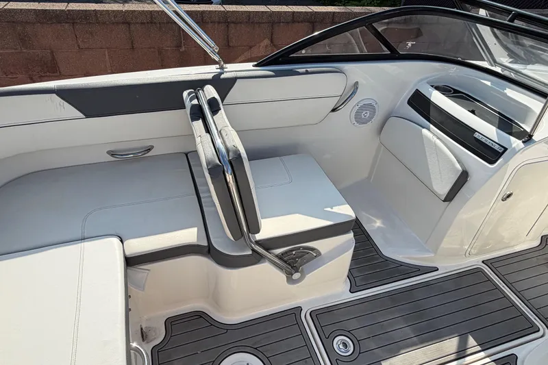 Slide: The Image of 2018 Bayliner VR5 Bowrider I/O interior with sleek seating and modern design. - 14