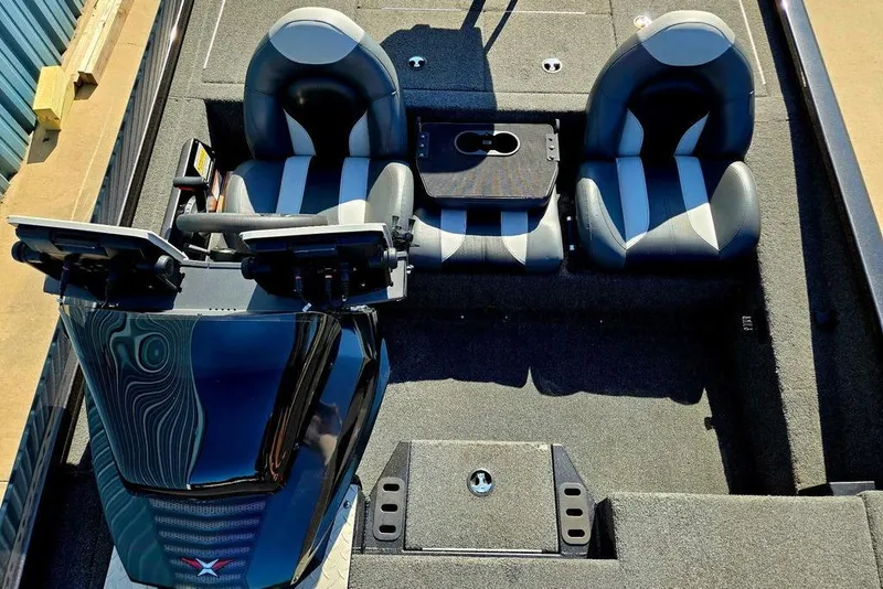 Slide: The Image of 2022 Vexus AVX1980 boat interior with dual seats and modern dashboard design. - 27