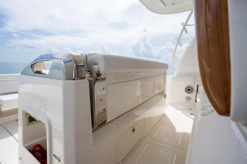 Slide: The Image of 2017 Boston Whaler 420 Outrage interior with sleek seating and modern design. - 31