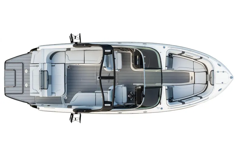 Slide: The Image of Manufacturer Provided Image: Top view of 2025 Chaparral 30 Surf boat, showcasing spacious seating and sleek design. - 1