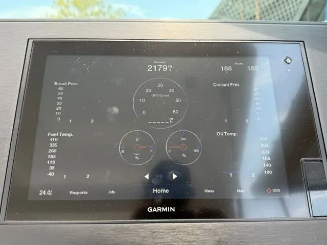 Slide: The Image of Garmin screen on an Aviara AV32 boat, displaying various engine parameters. - 15