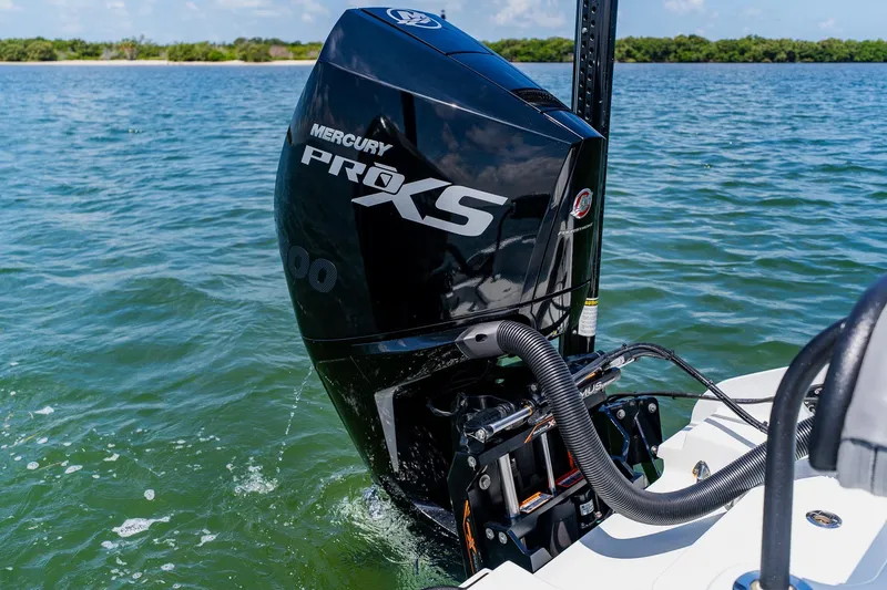 Slide: The Image of Mercury Pro XS engine on 2021 Costa Custom Boats 264HC in open water. - 87