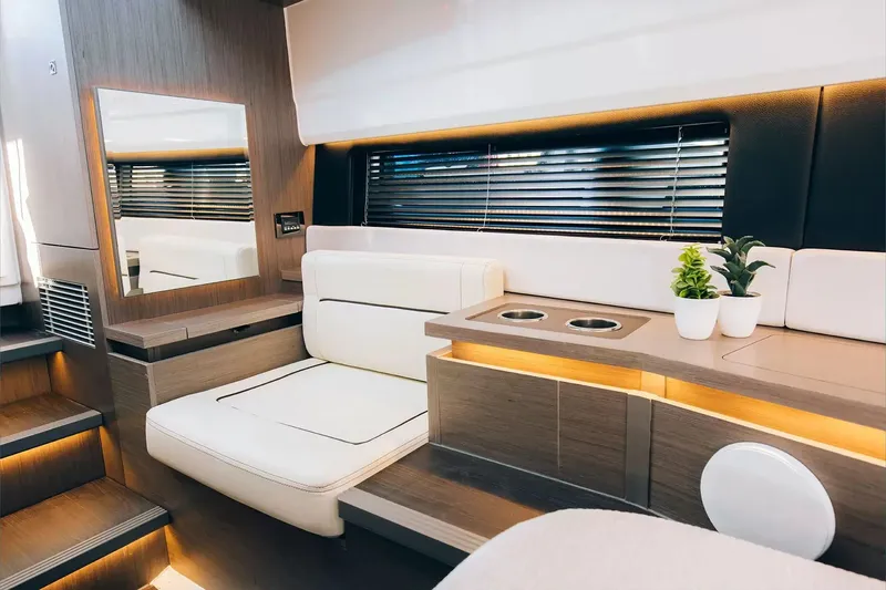 Slide: The Image of Interior of the 2027 Wellcraft 38 Explorer with sleek seating area and modern details. - 8