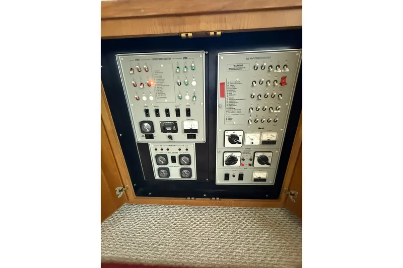 Slide: The Image of Electrical control panel on a 1989 Bertram 43 Convertible yacht. - 62
