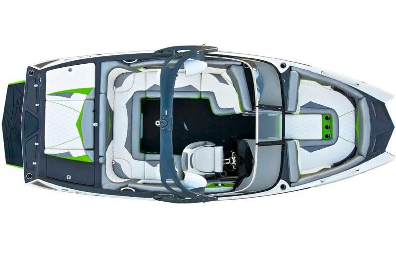 Slide: The Image of Manufacturer Provided Image: 2013 Tigé RZ2 boat interior, top view, white and green upholstery. - 8