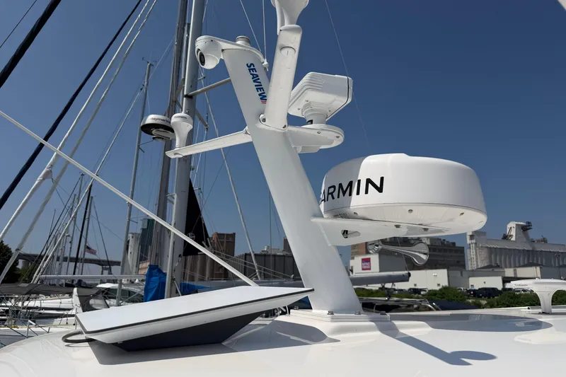 Slide: The Image of 2024 Back Cove 372 yacht with Garmin radar and Seaview mount in marina. - 63