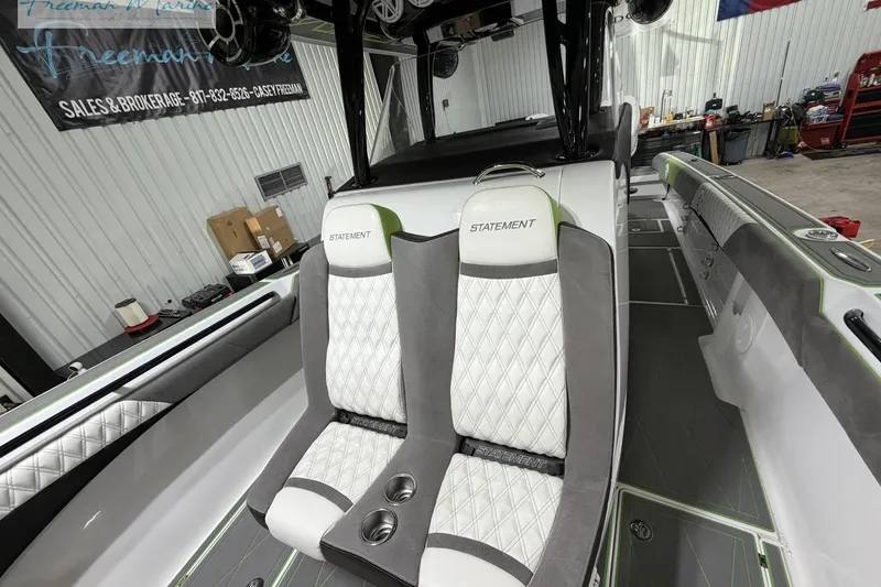 Slide: The Image of Interior of a 2017 Statement 380 Open boat with luxurious seating and modern design. - 15