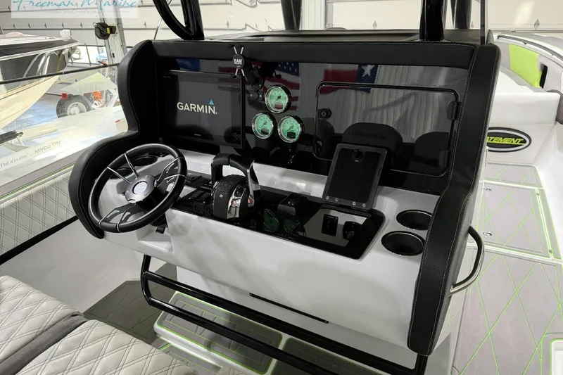 Slide: The Image of Cockpit of 2017 Statement 380 Open boat with Garmin navigation system and modern controls. - 19