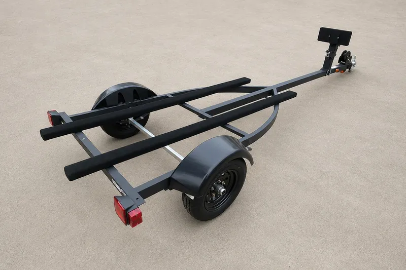 Slide: The Image of Trailer for 2026 Tracker Grizzly 12 Jon boat, featuring sturdy frame and dual wheels. - 3