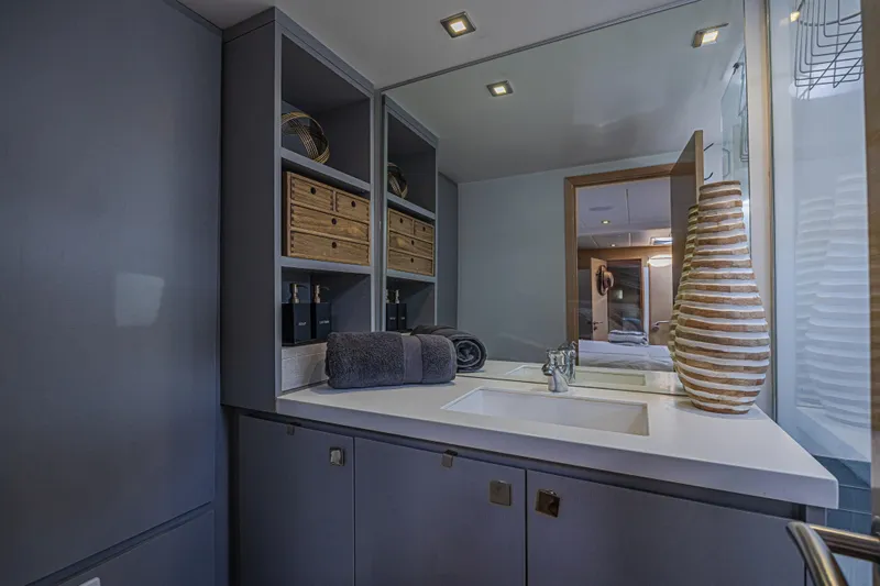 Slide: The Image of Luxurious bathroom interior of 2015 Fountaine Pajot Sanya 57 yacht with modern fixtures and decor. - 19