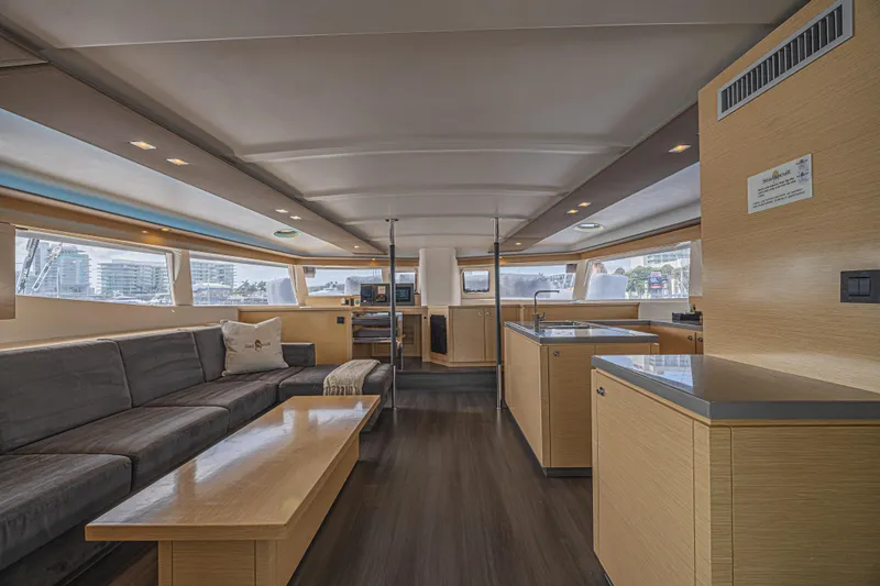 Slide: The Image of Luxurious interior of 2015 Fountaine Pajot Sanya 57 catamaran with modern furnishings and spacious layout. - 5