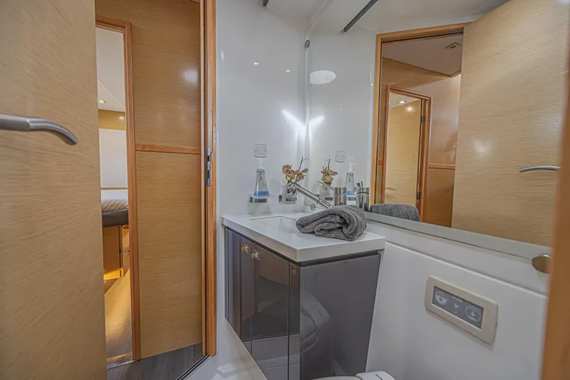 Slide: The Image of Luxurious bathroom interior of 2015 Fountaine Pajot Sanya 57 yacht, featuring modern fixtures. - 31