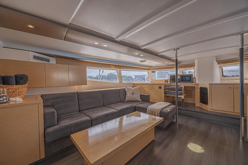 Slide: The Image of Luxurious interior of 2015 Fountaine Pajot Sanya 57 yacht with modern furnishings. - 1