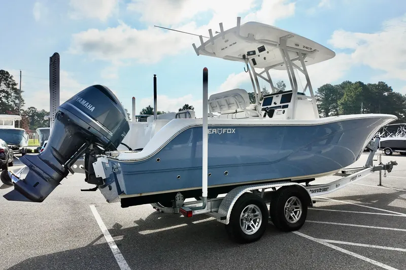 Slide: The Image of 2024 Sea Fox 248 Commander boat on trailer with Yamaha outboard motor. - 5