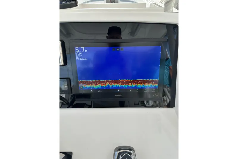 Slide: The Image of Garmin display on 2013 Intrepid 375 Center Console showing sonar depth reading. - 5