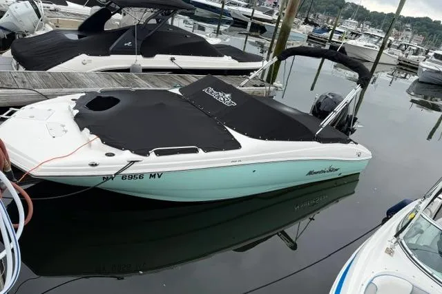 The Image of 2021 NauticStar 243 DC boat docked in marina, covered and ready for use. - 1