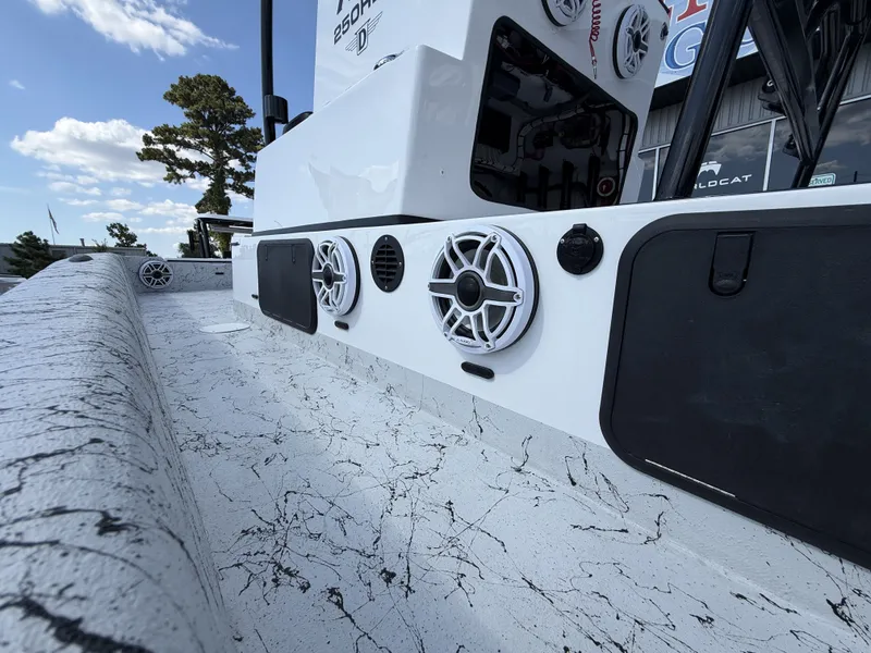Slide: The Image of Close-up of a boat deck with speakers and a modern design. - 22