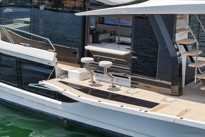 Slide: The Image of Luxury Galeon 560 Fly yacht, 2022 model, featuring sleek design and modern amenities. - 28