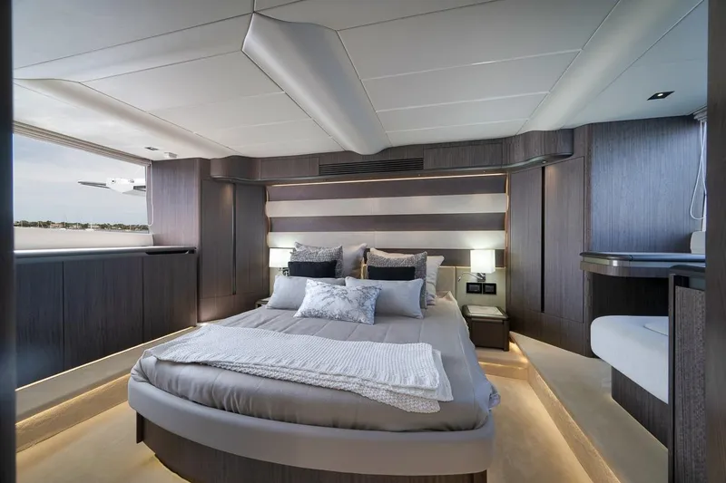 Slide: The Image of Luxurious bedroom interior of 2022 Galeon 560 Fly yacht with modern design. - 58