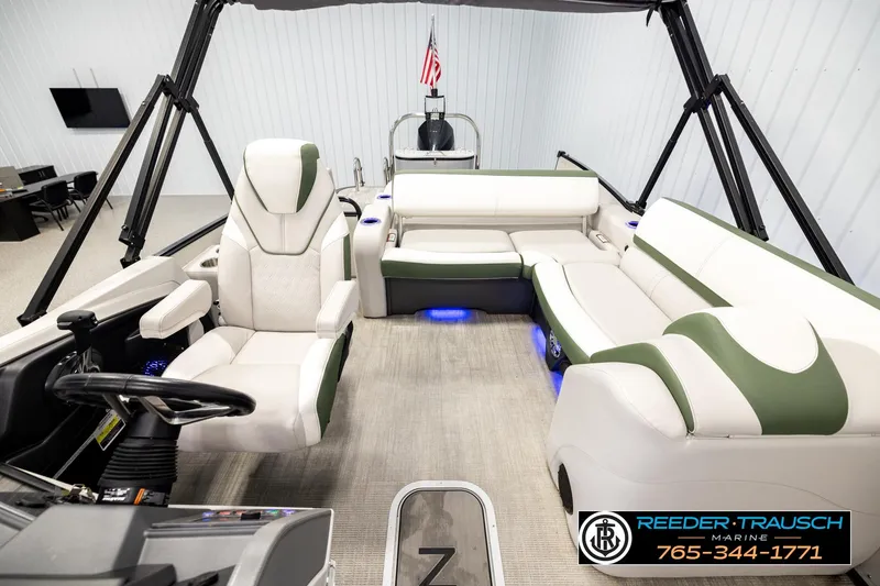 Slide: The Image of Luxurious 2024 Avalon CAT VRB boat interior with plush seating and modern design. - 14