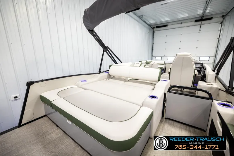 Slide: The Image of Luxurious interior of 2024 Avalon CAT VRB boat with plush seating and modern design. - 29