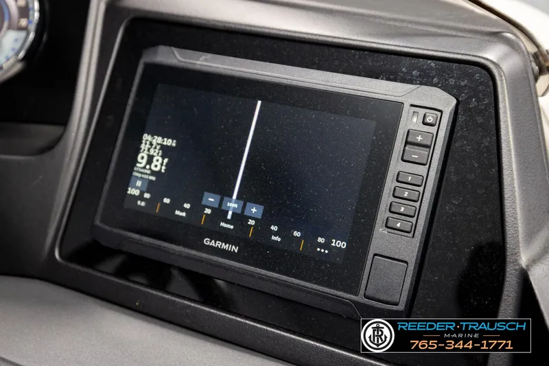 Slide: The Image of Garmin display on 2024 Avalon CAT VRB dashboard, featuring navigation and depth information. - 39