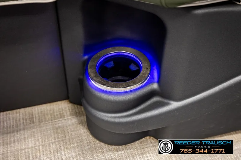 Slide: The Image of Illuminated cup holder in 2024 Avalon CAT VRB boat interior. - 46