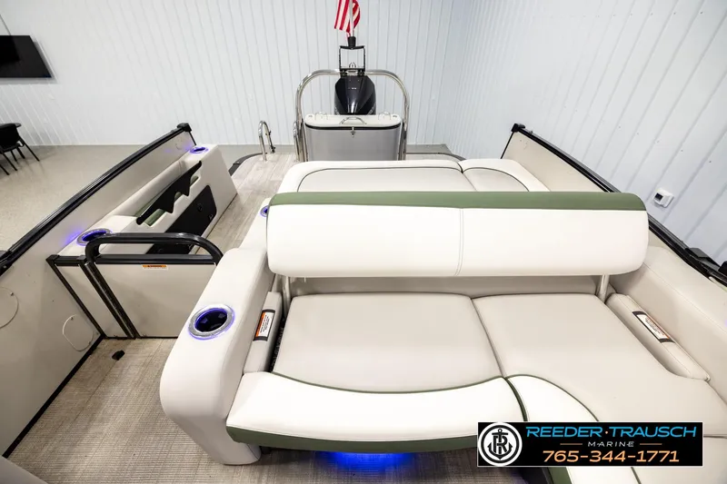 Slide: The Image of 2024 Avalon CAT VRB boat interior with plush seating and modern design. - 15
