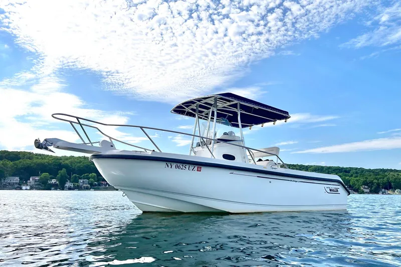 The Image of 2001 Boston Whaler 210 Outrage boat on calm water under a blue sky. - 0