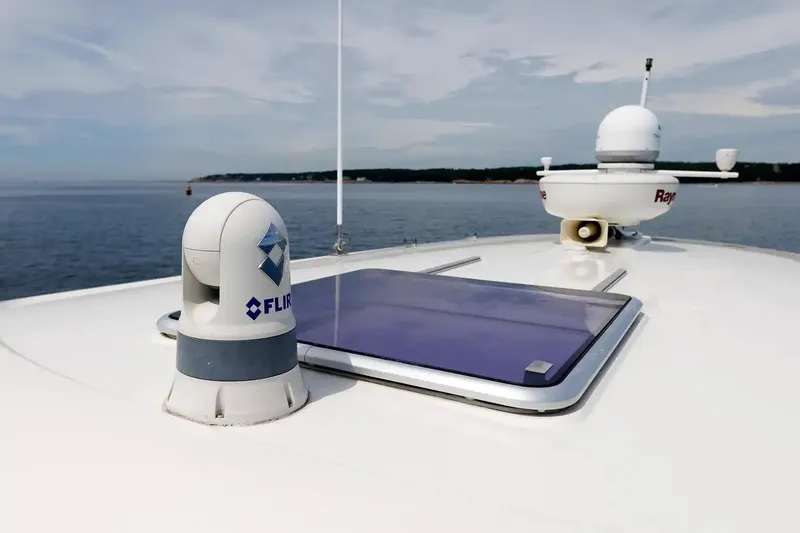 Slide: The Image of 2017 Back Cove Yachts 37 with advanced navigation equipment on deck. - 15