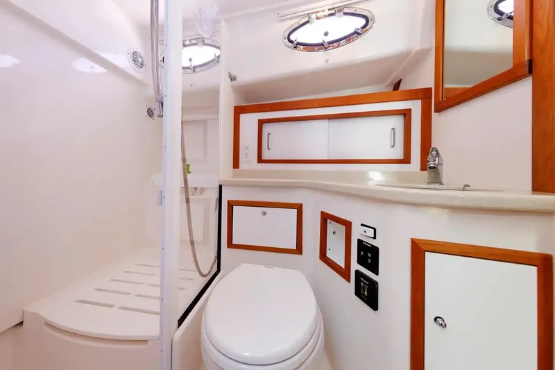 Slide: The Image of Luxurious bathroom interior of 2017 Back Cove Yachts 37, featuring modern fixtures and elegant design. - 51
