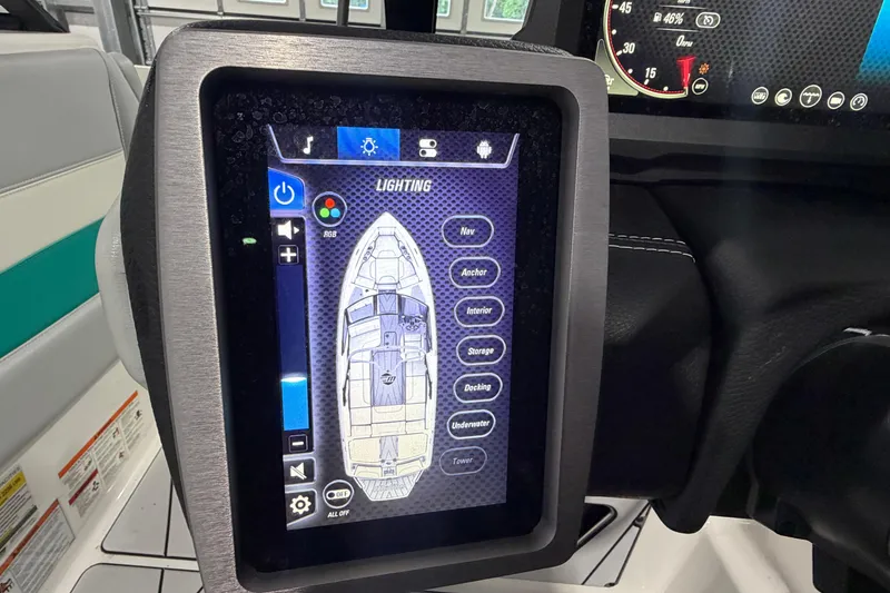 Slide: The Image of Touchscreen control panel in 2022 Malibu Wakesetter 23 LSV boat, displaying lighting options. - 25