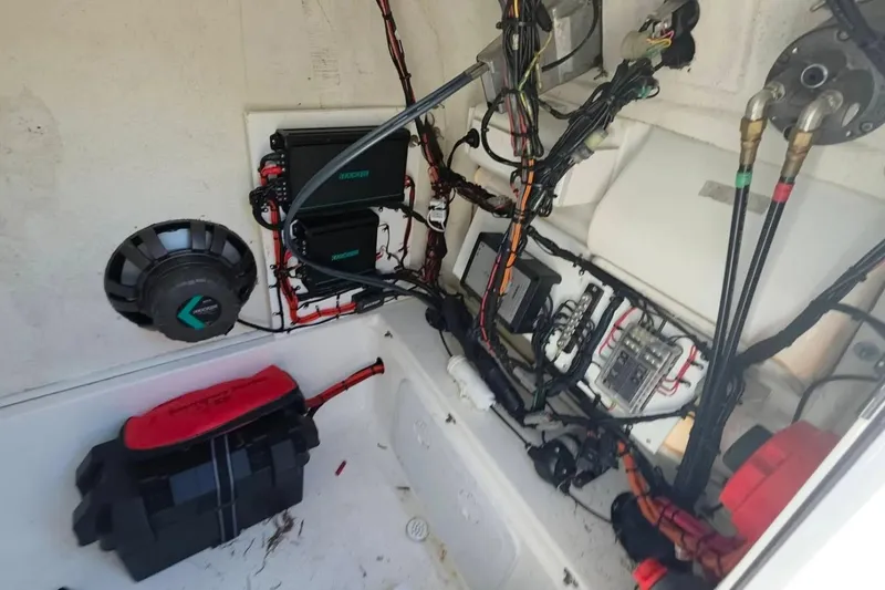 Slide: The Image of 2017 Sea Fox 226 Commander boat interior wiring and audio system setup. - 40
