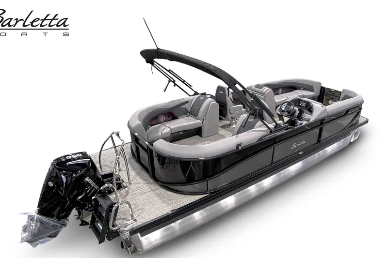 Slide: The Image of 2027 Barletta C24QC pontoon boat with sleek design and modern features. - 6