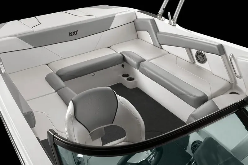 Slide: The Image of Manufacturer Provided Image: 2017 MasterCraft NXT22 boat interior with gray and white seating. - 3