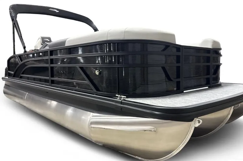 The Image of 2026 Bennington 22 S-One Swingback pontoon boat, sleek design, black railing, silver pontoons. - 0