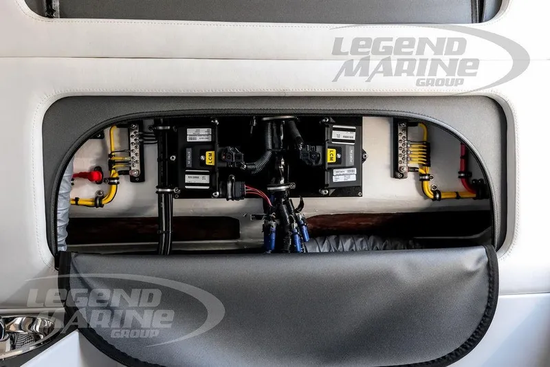Slide: The Image of 2024 Nor-Tech 390 Sport Center Console electrical panel with wiring and components. - 75