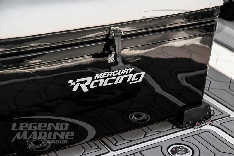 Slide: The Image of 2024 Nor-Tech 390 Sport Center Console with Mercury Racing branding on deck. - 73