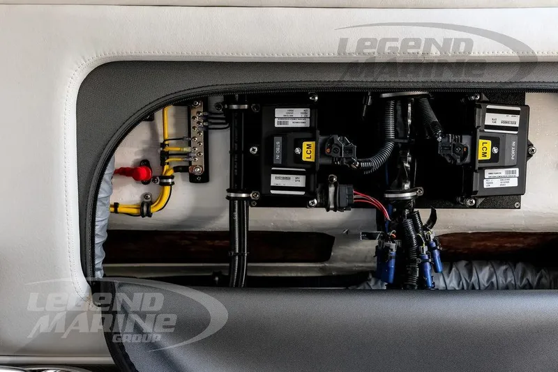 Slide: The Image of 2024 Nor-Tech 390 Sport Center Console electrical panel with wiring and components. - 54