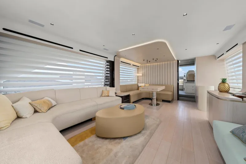 Slide: The Image of Luxurious interior of 2020 Azimut Fly 78 yacht with modern furnishings and elegant design. - 67