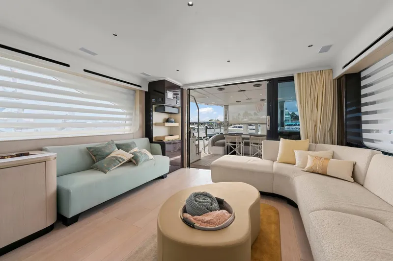Slide: The Image of Luxurious interior of 2020 Azimut Fly 78 yacht with elegant seating and modern decor. - 71