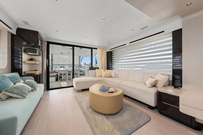 Slide: The Image of Luxurious interior of 2020 Azimut Fly 78 yacht with modern furnishings and elegant design. - 61