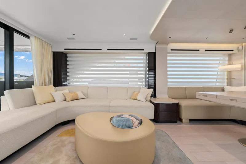 Slide: The Image of Luxurious interior of 2020 Azimut Fly 78 yacht with modern seating and elegant decor. - 68
