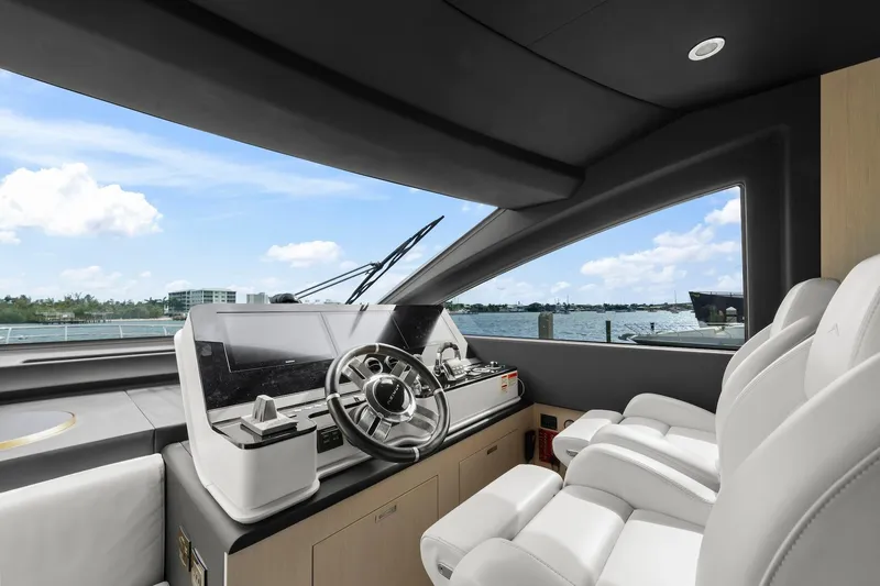 Slide: The Image of Luxurious interior of 2020 Azimut Fly 78 yacht with modern helm and panoramic view. - 54