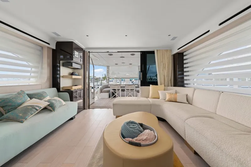 Slide: The Image of Luxurious interior of 2020 Azimut Fly 78 yacht with elegant seating and modern decor. - 70