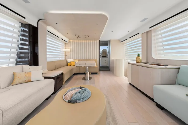 Slide: The Image of Luxurious interior of 2020 Azimut Fly 78 yacht with modern furnishings and elegant decor. - 66