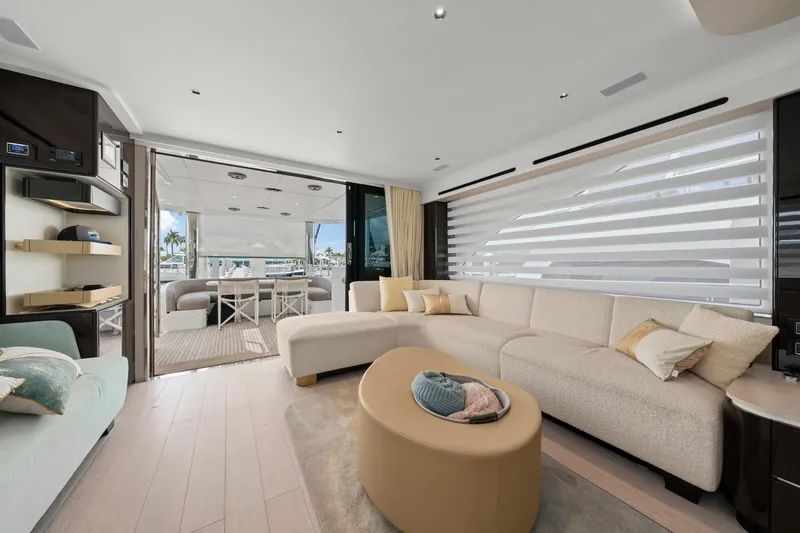 Slide: The Image of Luxurious interior of 2020 Azimut Fly 78 yacht with elegant seating and modern decor. - 69