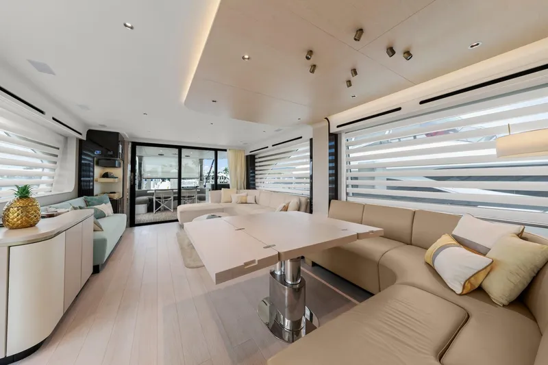 Slide: The Image of Luxurious interior of 2020 Azimut Fly 78 yacht with modern furnishings and elegant design. - 76